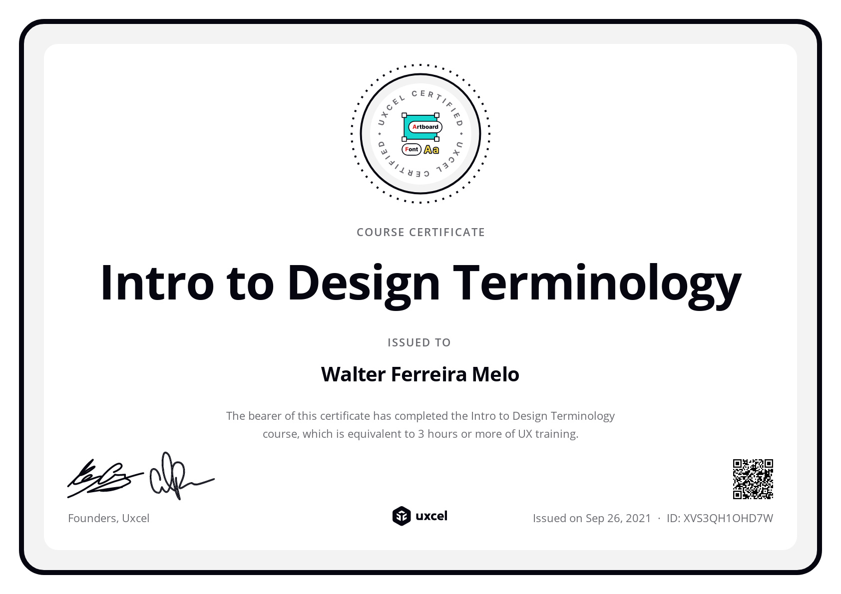 Walter Ferreira Melo's certificate